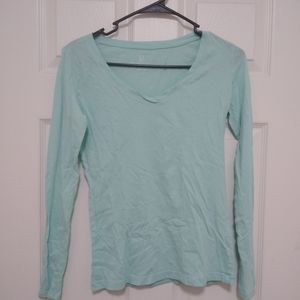 Long Sleeve Staple Vneck in Light Blue